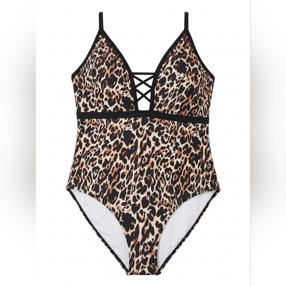 Leopard Print One-Piece Swimsuit for Kids‎ - Brown/Black